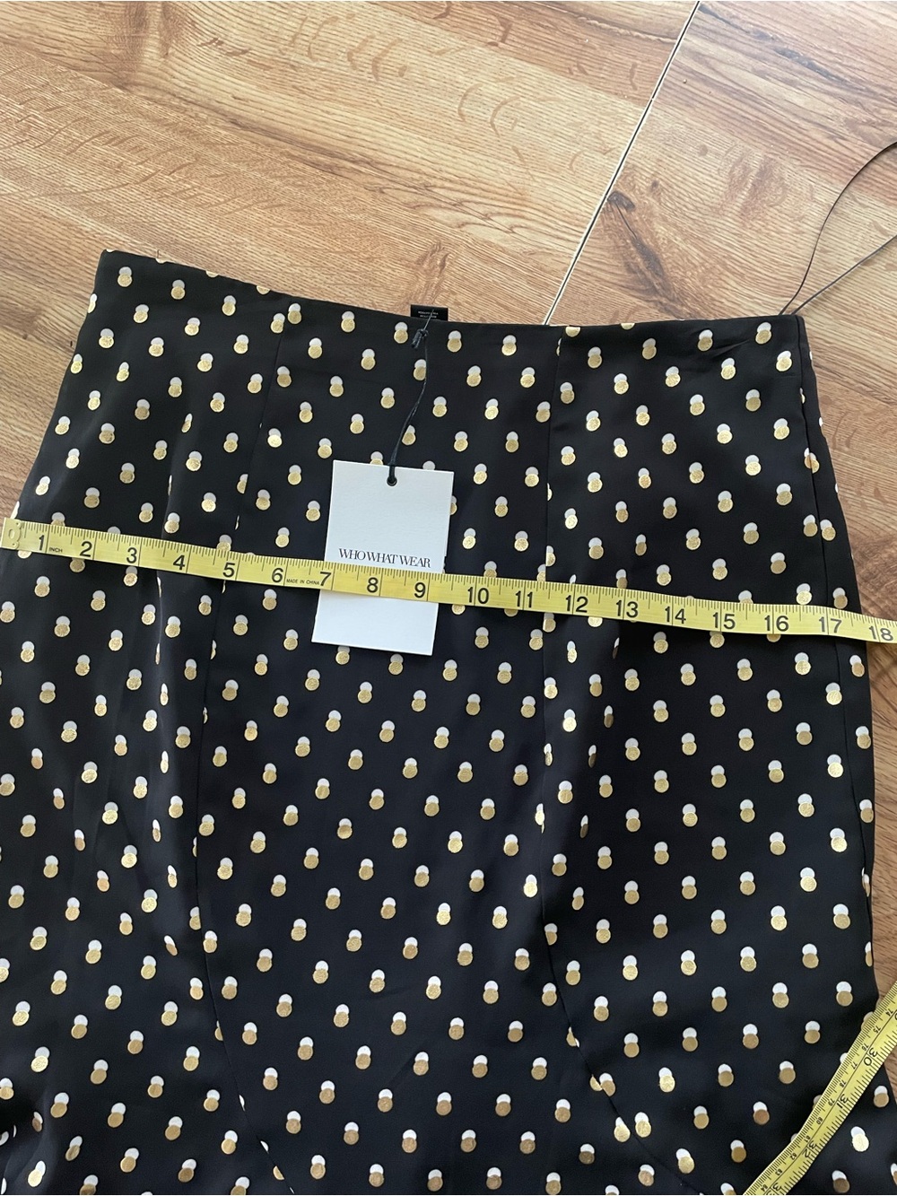 Who What Wear Black Skirt with Gold Polka Dots and Ruffle Hem - Picture 6 of 6